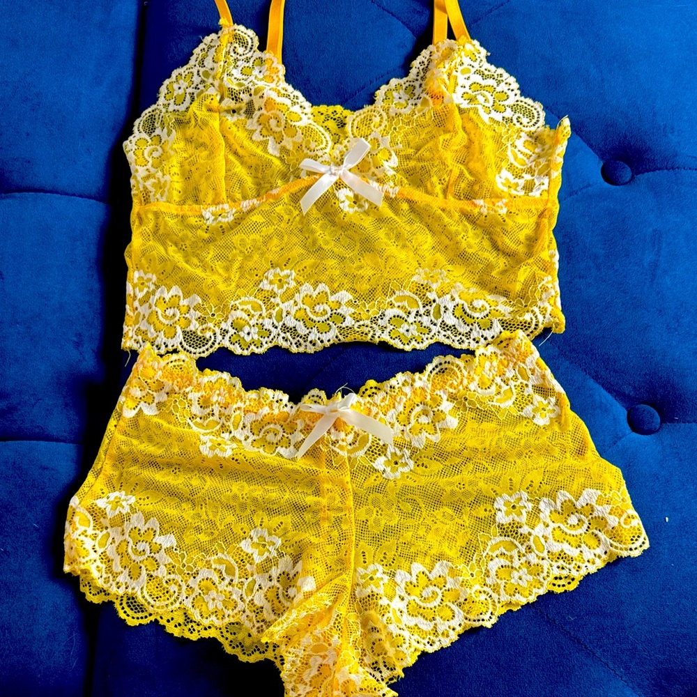 Yellow Lace Bralette and Panty Set